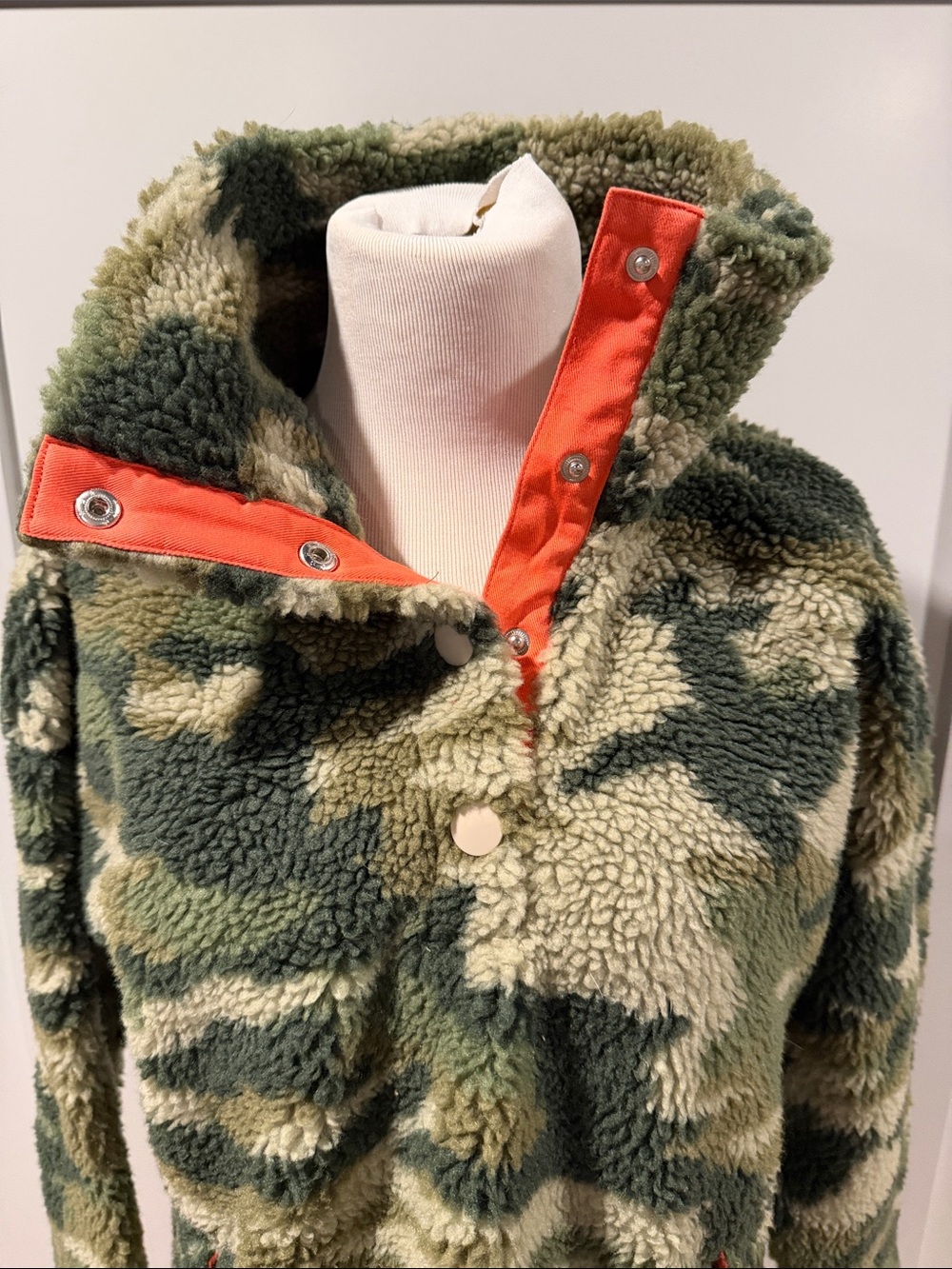 J. Crew Camo Vintage Fleece Jacket with Coral Trim